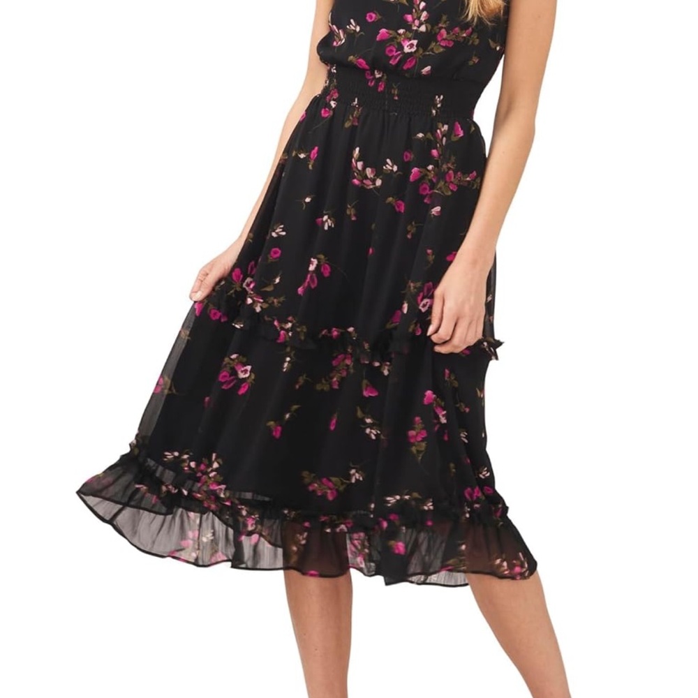 Cece Floral Black and Pink Women's Dress size L